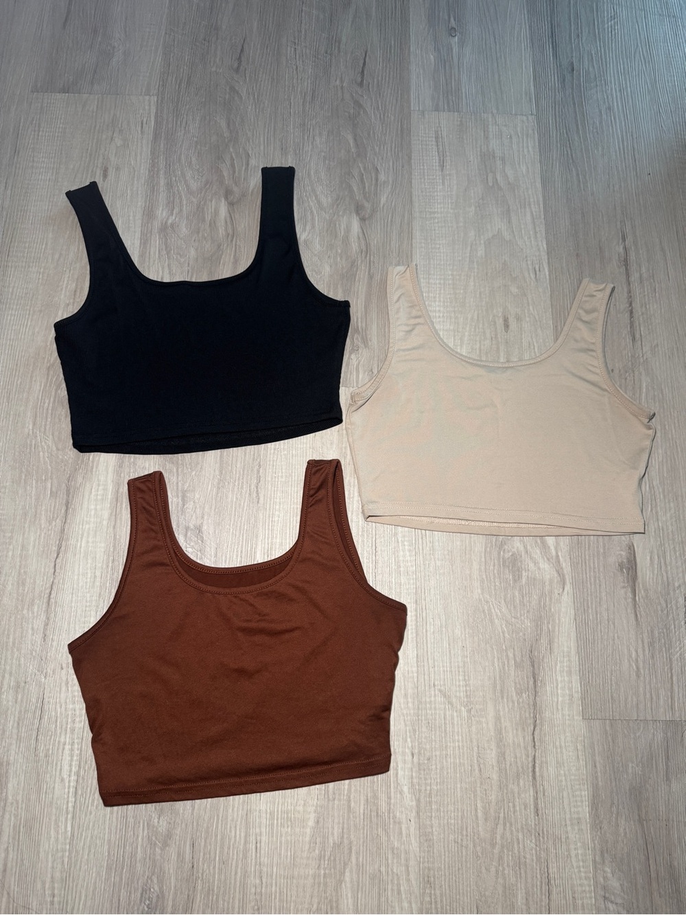 SHEIN Scoop Neck Cropped Tank Tops - Black, Beige, Brown